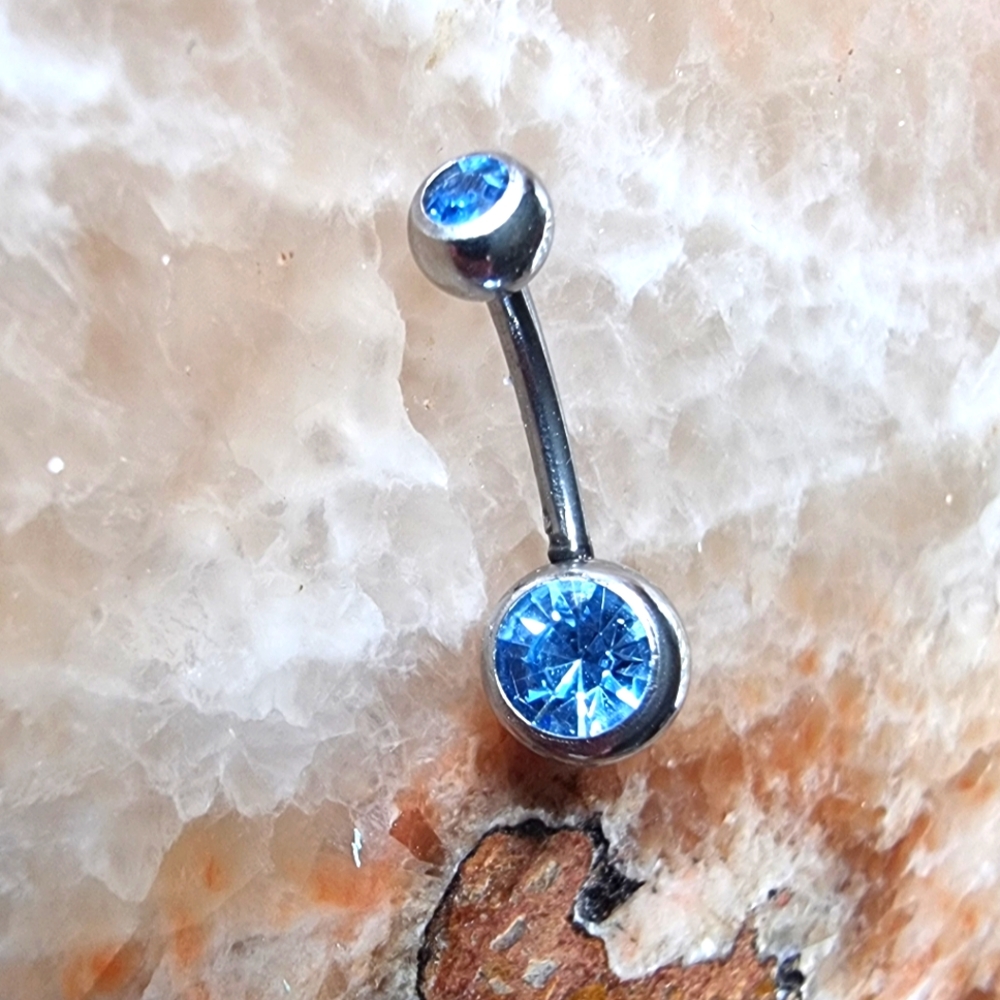 🆕️ Blue Gemstones Surgical Steel Belly Button Ring December Birthstone